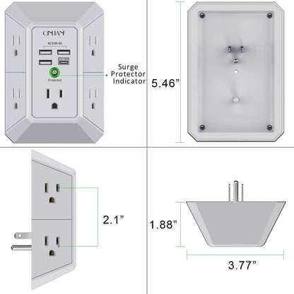 Wall Charger, Surge Protector, QINLIANF 5 Outlet Extender with 4 USB Ports