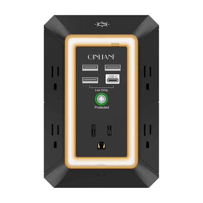 Wall Charger, Surge Protector, QINLIANF 5 Outlet Extender with 4 USB Ports