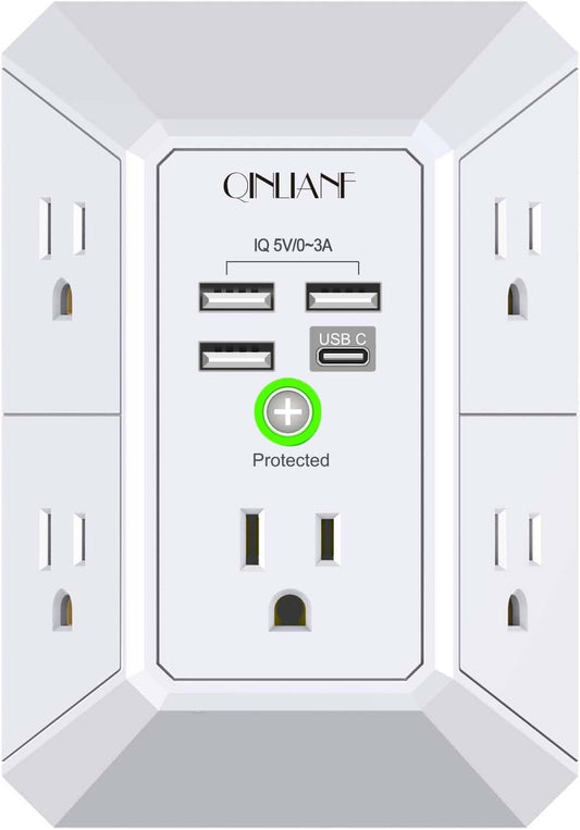 Wall Charger, Surge Protector, QINLIANF 5 Outlet Extender with 4 USB Ports