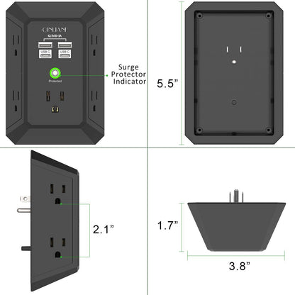 Wall Charger, Surge Protector, QINLIANF 5 Outlet Extender with 4 USB Ports