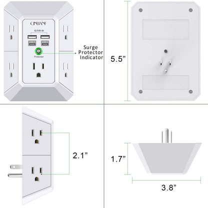 Wall Charger, Surge Protector, QINLIANF 5 Outlet Extender with 4 USB Ports