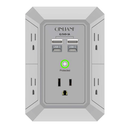 Wall Charger, Surge Protector, QINLIANF 5 Outlet Extender with 4 USB Ports