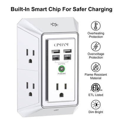 Wall Charger, Surge Protector, QINLIANF 5 Outlet Extender with 4 USB Ports