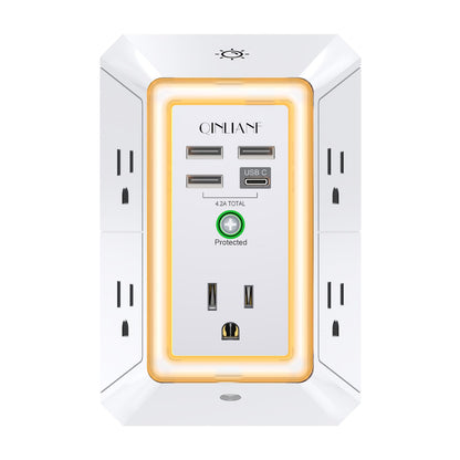 Wall Charger, Surge Protector, QINLIANF 5 Outlet Extender with 4 USB Ports