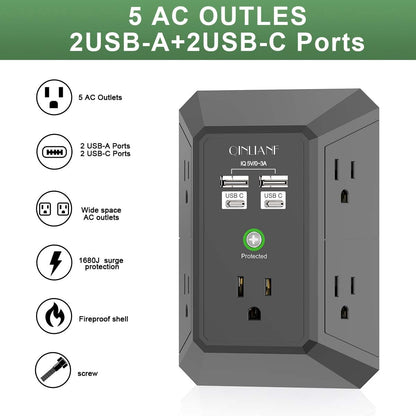 Wall Charger, Surge Protector, QINLIANF 5 Outlet Extender with 4 USB Ports