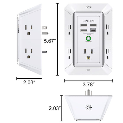 Wall Charger, Surge Protector, QINLIANF 5 Outlet Extender with 4 USB Ports