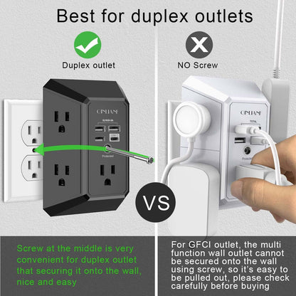 Wall Charger, Surge Protector, QINLIANF 5 Outlet Extender with 4 USB Ports