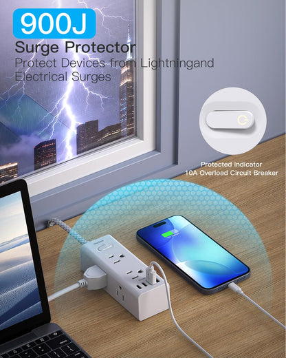 Surge Protector Power Strip 10Ft Long Extension Cord with Multiple Outlets